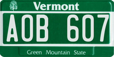 VT license plate AOB607