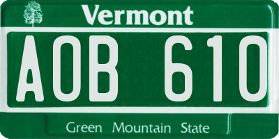 VT license plate AOB610