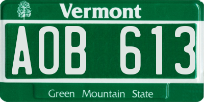 VT license plate AOB613
