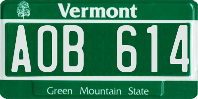 VT license plate AOB614