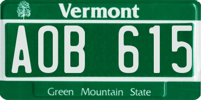 VT license plate AOB615