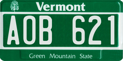 VT license plate AOB621