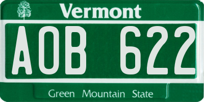VT license plate AOB622