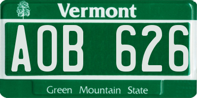 VT license plate AOB626