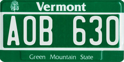 VT license plate AOB630