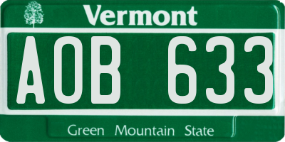 VT license plate AOB633