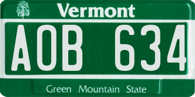 VT license plate AOB634