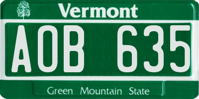 VT license plate AOB635