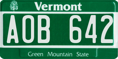 VT license plate AOB642