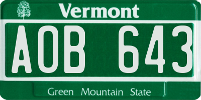 VT license plate AOB643