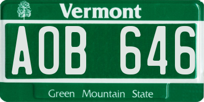 VT license plate AOB646