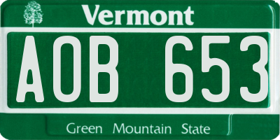 VT license plate AOB653