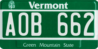 VT license plate AOB662