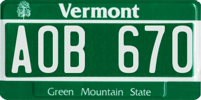 VT license plate AOB670