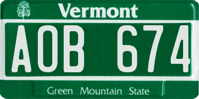 VT license plate AOB674
