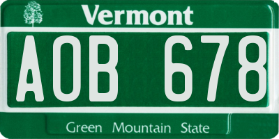 VT license plate AOB678