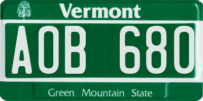 VT license plate AOB680