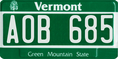 VT license plate AOB685
