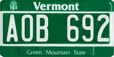 VT license plate AOB692