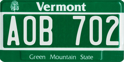 VT license plate AOB702