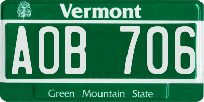 VT license plate AOB706