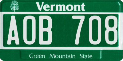 VT license plate AOB708