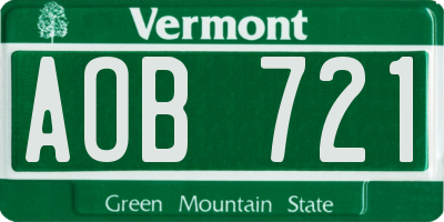 VT license plate AOB721