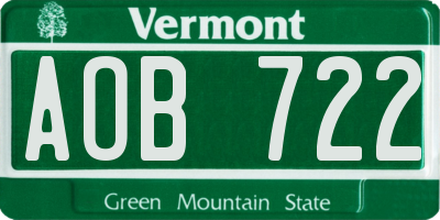 VT license plate AOB722