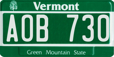 VT license plate AOB730