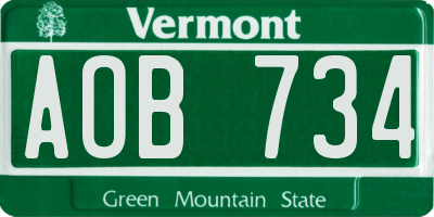 VT license plate AOB734
