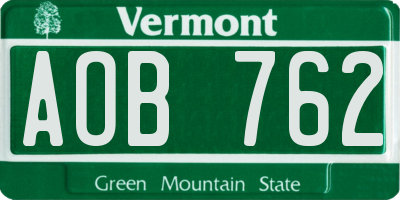 VT license plate AOB762