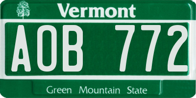 VT license plate AOB772