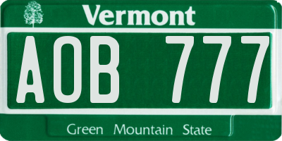 VT license plate AOB777
