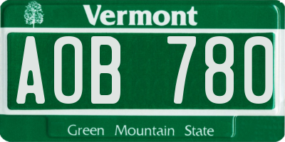 VT license plate AOB780