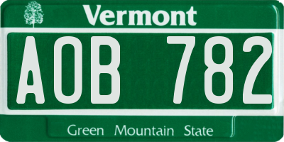 VT license plate AOB782
