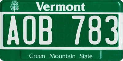 VT license plate AOB783