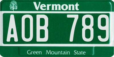 VT license plate AOB789