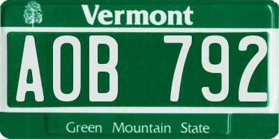 VT license plate AOB792