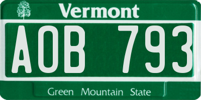 VT license plate AOB793