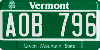 VT license plate AOB796