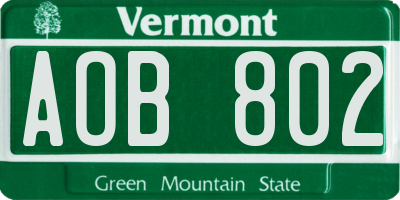 VT license plate AOB802