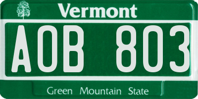 VT license plate AOB803