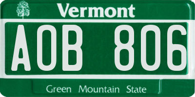 VT license plate AOB806