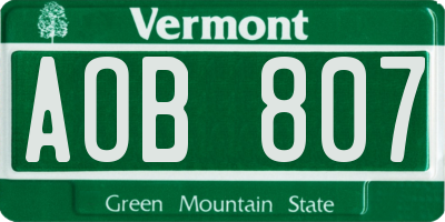 VT license plate AOB807