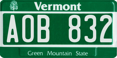 VT license plate AOB832
