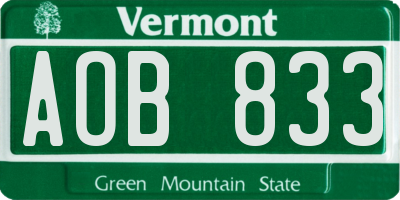 VT license plate AOB833