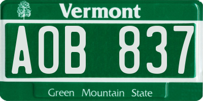 VT license plate AOB837