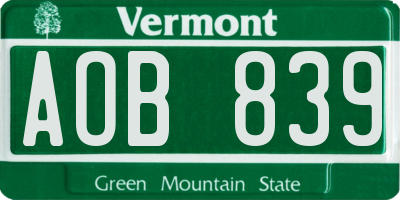 VT license plate AOB839