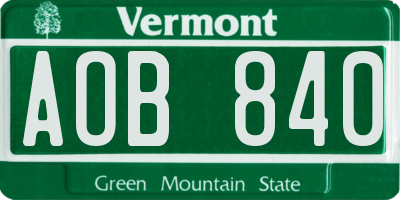 VT license plate AOB840