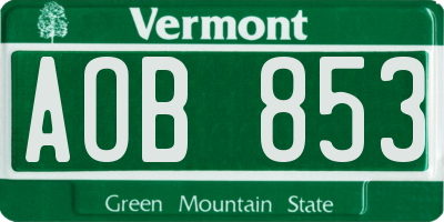 VT license plate AOB853